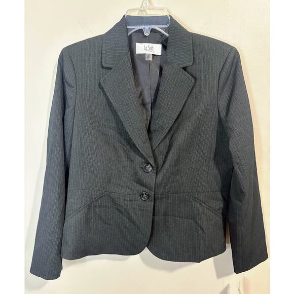 Le Suit Two-Button Gray Pinstripe Women's Blazer Petite Size 8 NWT - Picture 3 of 9